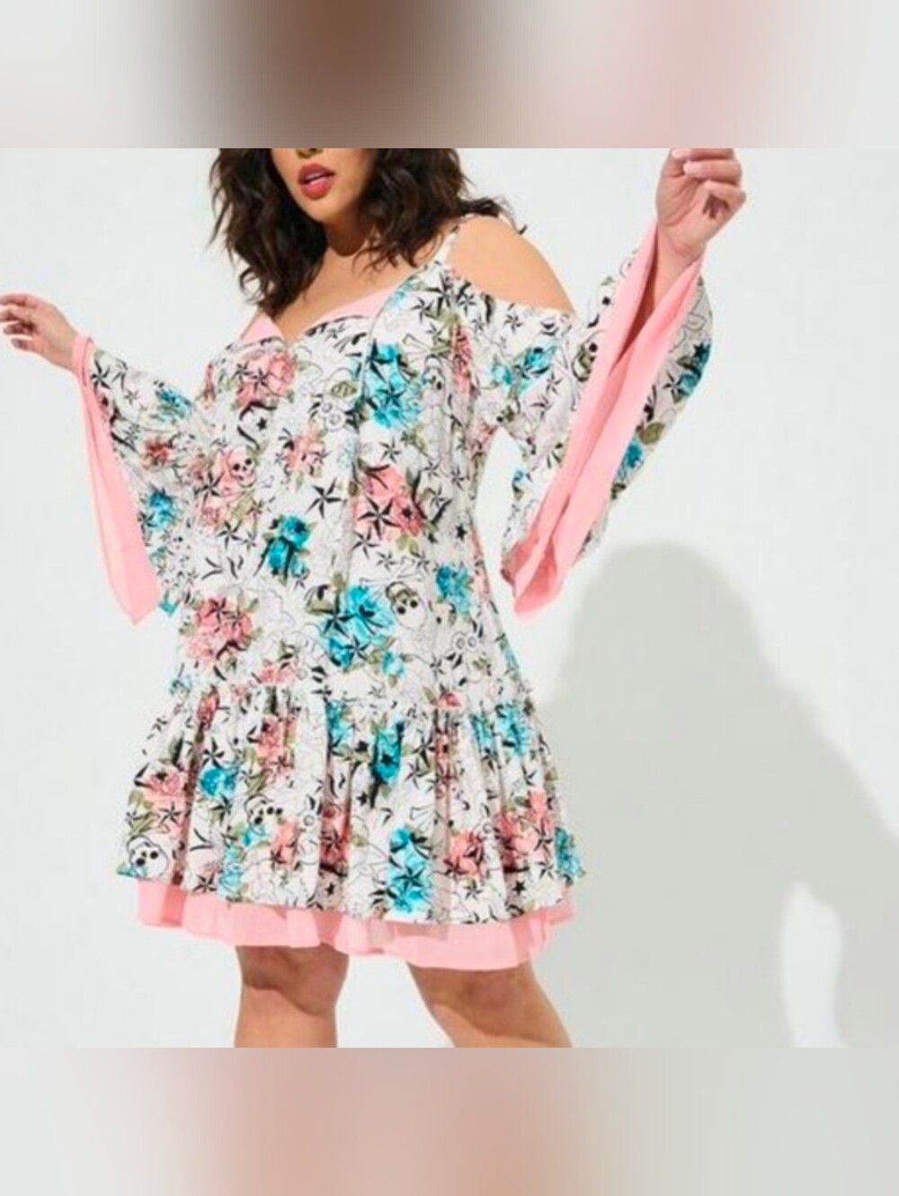 Torrid Betsey Johnson Tattoo Flash Cold Shoulder Dress Pink Skull Plus Size 2
